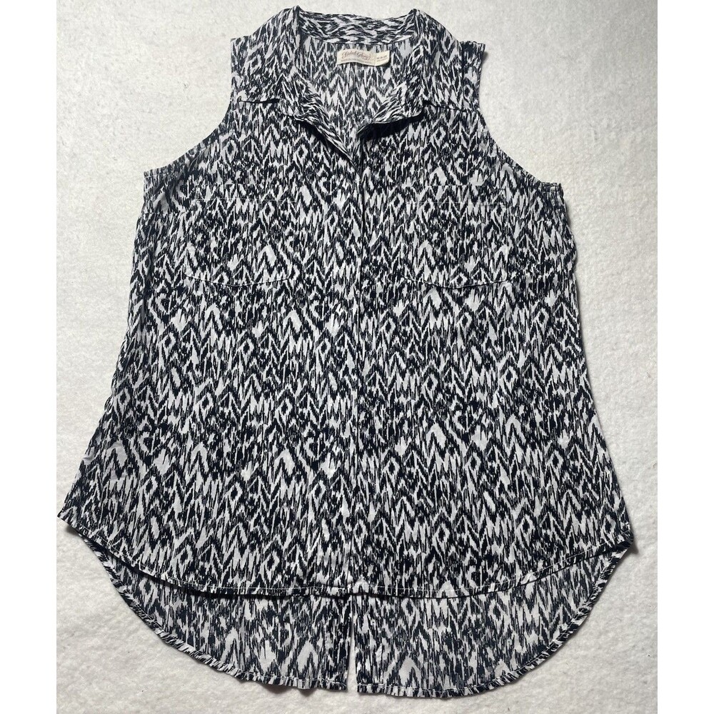 Faded Glory Sleeveless Button-Up Black And White Blouse Women’s Size M(8-10)